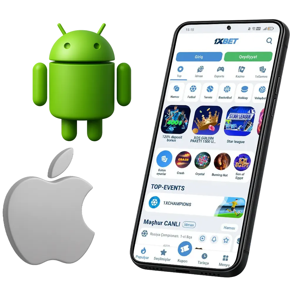 1xBet Android mobil tətbiqi — APK yükləmə ekranı