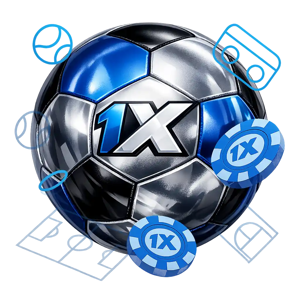 1xBet Azərbaycan platformasını simvolizə edən futbol topu və kazino fişləri