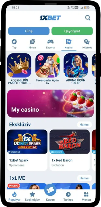 1xBet tətbiqində qeydiyyat forması — hesab yaratma ekranı