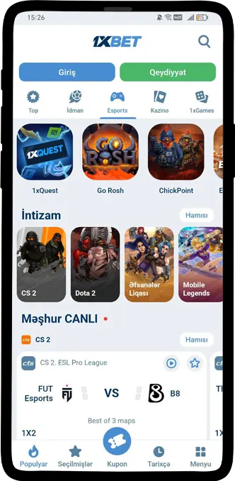 1xBet kazino bölməsi mobil tətbiqdə — slot oyunları