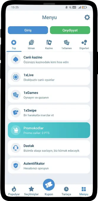 1xBet idman mərcləri ekranı — canlı hadisələr siyahısı